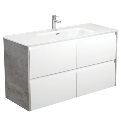 Joli Amato 1200 Satin White Wall-Hung Vanity, Industrial Panels