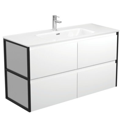 Joli Amato 1200 Satin White Wall-Hung Vanity, Matte Black Frames