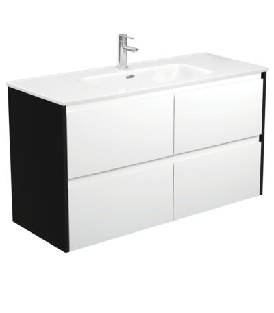 Joli Amato 1200 Satin White Wall-Hung Vanity, Satin Black Panels
