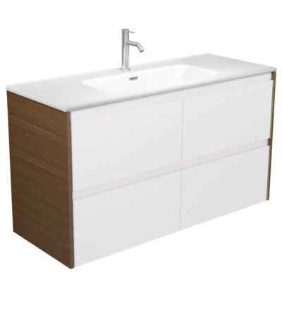 Joli Amato 1200 Satin White Wall Hung Vanity, Walnut Panels
