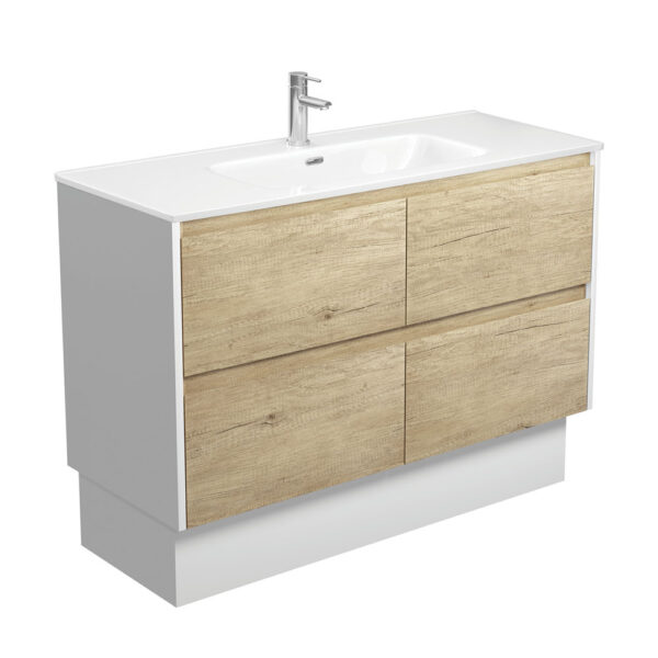 Joli Amato 1200 Scandi Oak Vanity On Kick, Satin White Panels