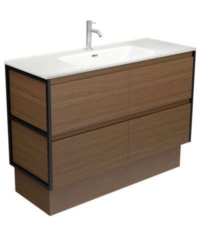 Joli Amato 1200 Walnut Vanity On Kick, Matte Black Frames