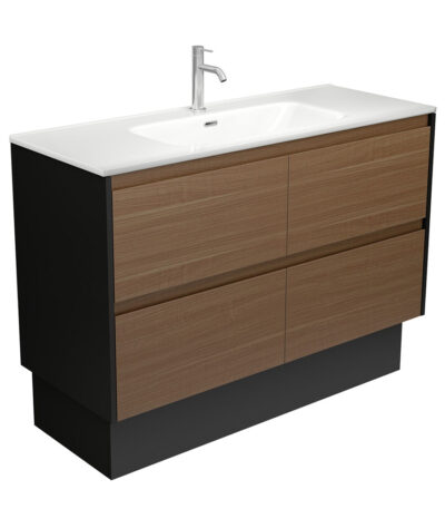 Joli Amato 1200 Walnut Vanity On Kick, Satin Black Panels