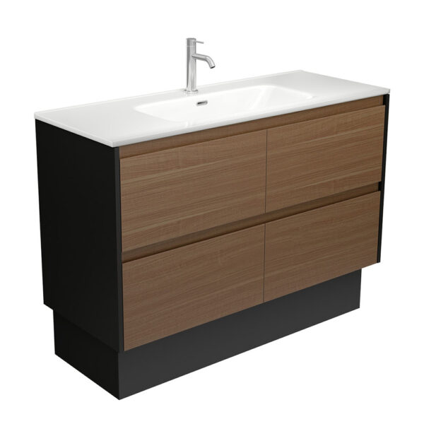 Joli Amato 1200 Walnut Vanity On Kick, Satin Black Panels