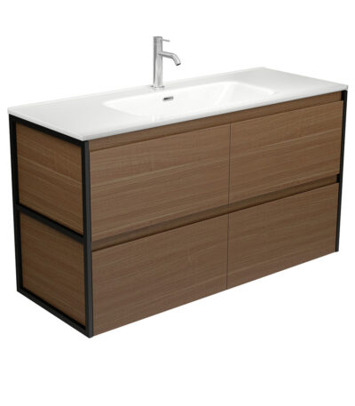 Joli Amato 1200 Walnut Wall-Hung Vanity, Matte Black Frames