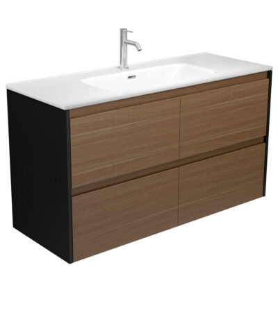 Joli Amato 1200 Walnut Wall Hung Vanity, Satin Black Panels