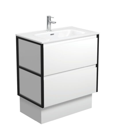 Joli Amato 750 Satin White Vanity On Kick, Matte Black Frames