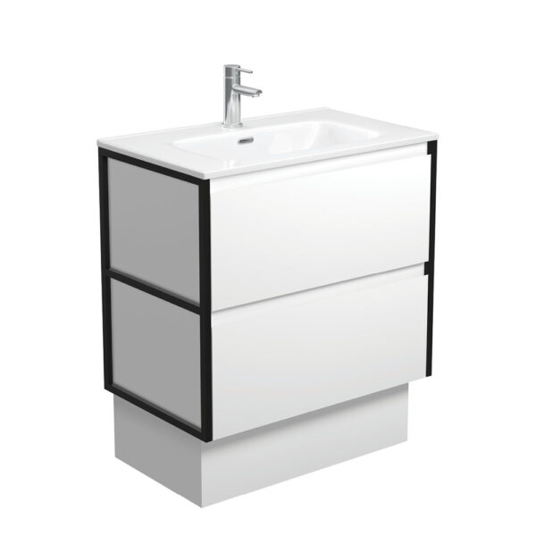 Joli Amato 750 Satin White Vanity On Kick, Matte Black Frames