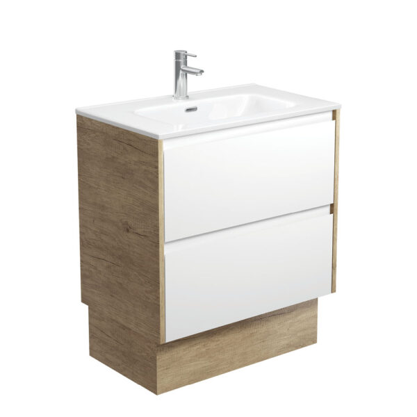 Joli Amato 750 Satin White Vanity On Kick, Scandi Oak Panels