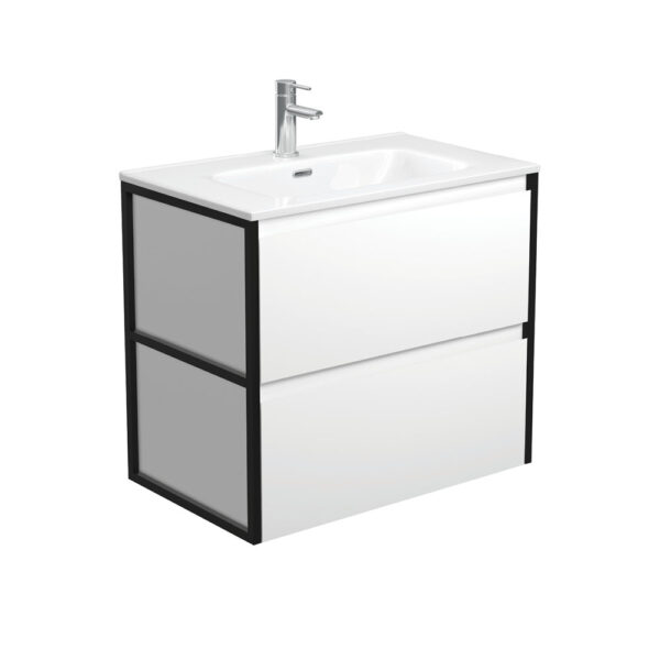 Joli Amato 750 Satin White Wall-Hung Vanity, Matte Black Frames