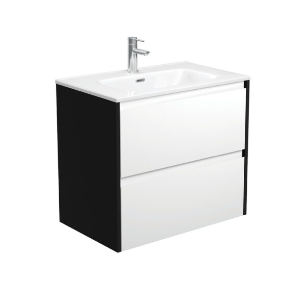 Joli Amato 750 Satin White Wall-Hung Vanity, Satin Black Panels