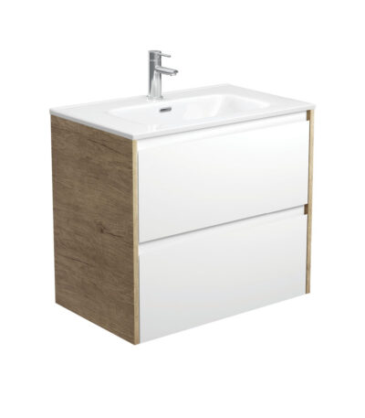 Joli Amato 750 Satin White Wall-Hung Vanity, Scandi Oak Panels