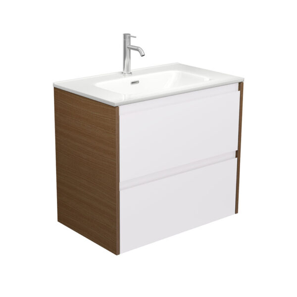 Joli Amato 750 Satin White Wall Hung Vanity, Walnut Panels