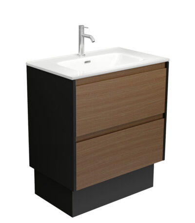 Joli Amato 750 Walnut Vanity On Kick, Satin Black Panels