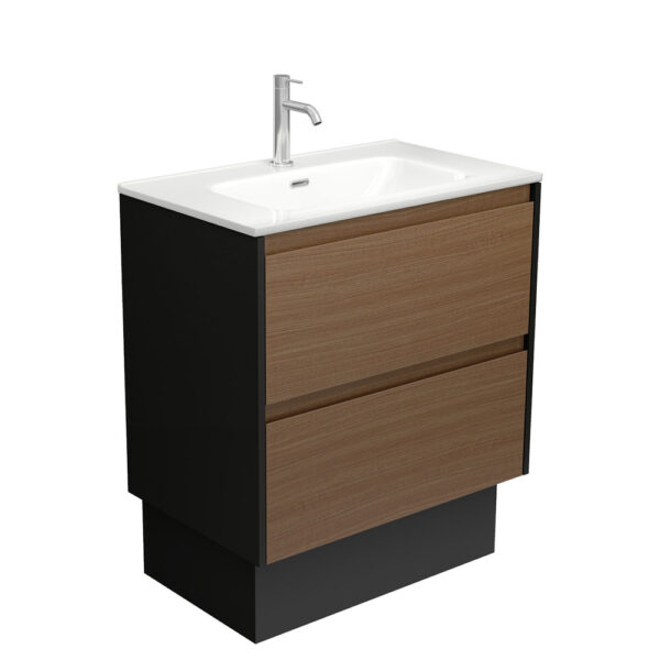 Joli Amato 750 Walnut Vanity On Kick, Satin Black Panels