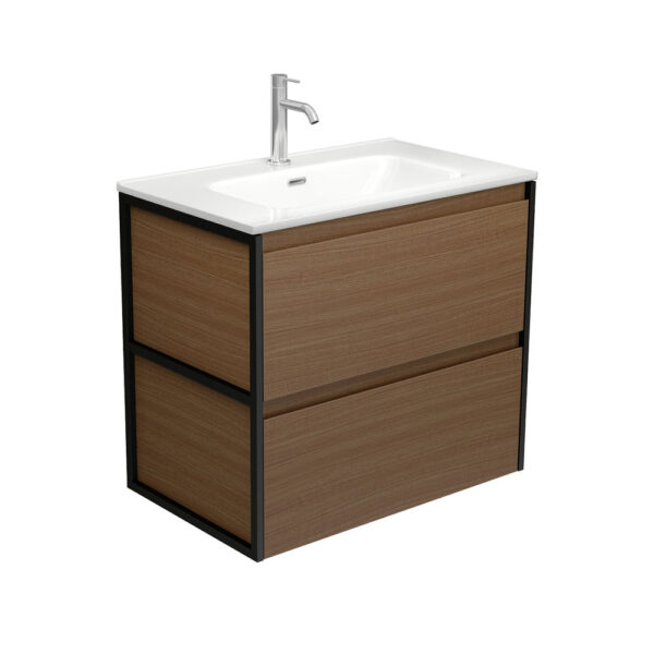 Joli Amato 750 Walnut Wall Hung Vanity, Matte Black Frames