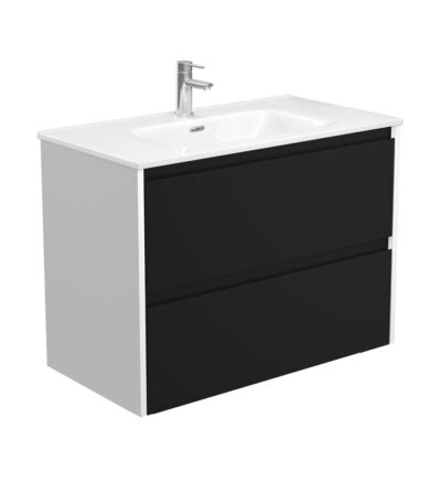 Joli Amato 900 Satin Black Wall-Hung Vanity, Satin White Panels