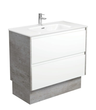 Joli Amato 900 Satin White Vanity On Kick, Industrial Panels