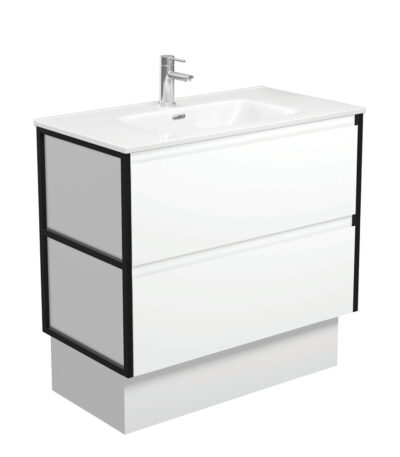 Joli Amato 900 Satin White Vanity On Kick, Matte Black Frames