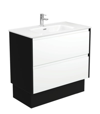 Joli Amato 900 Satin White Vanity On Kick, Satin Black Panels