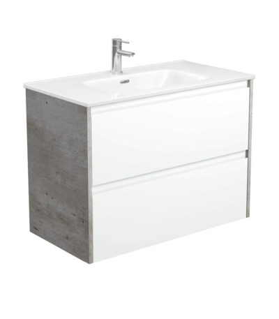 Joli Amato 900 Satin White Wall-Hung Vanity, Industrial Panels