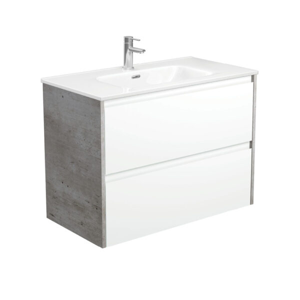 Joli Amato 900 Satin White Wall-Hung Vanity, Industrial Panels