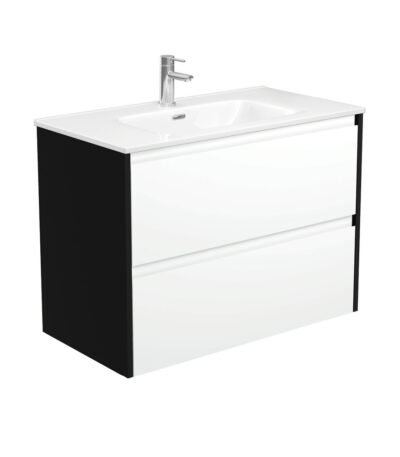 Joli Amato 900 Satin White Wall-Hung Vanity, Satin Black Panels