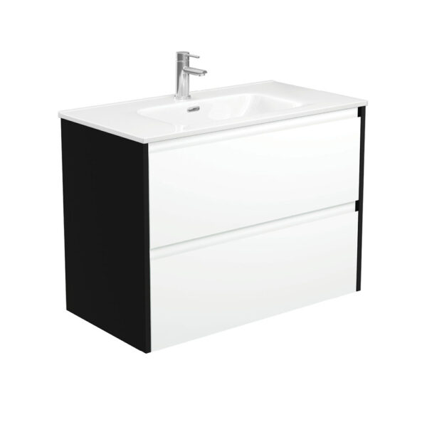 Joli Amato 900 Satin White Wall-Hung Vanity, Satin Black Panels