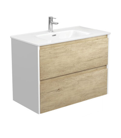 Joli Amato 900 Scandi Oak Wall-Hung Vanity, Satin White Panels