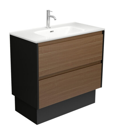 Joli Amato 900 Walnut Vanity on Kick, Satin Black Planels