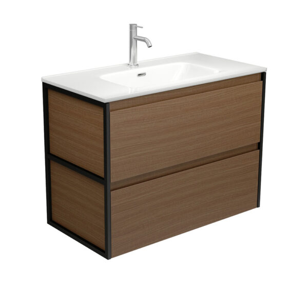 Joli Amato 900 Walnut Wall Hung Vanity, Matte Black Frames