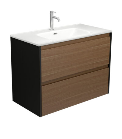 Joli Amato 900 Walnut Wall Hung Vanity, Satin Black Planels