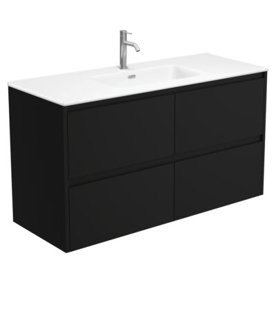 Joli Matte Amato Satin Black 1200 Wall Hung Vanity with Satin Black Panels