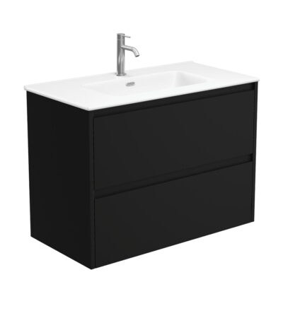 Joli Matte Amato Satin Black 900 Wall Hung Vanity with Satin Black Panels
