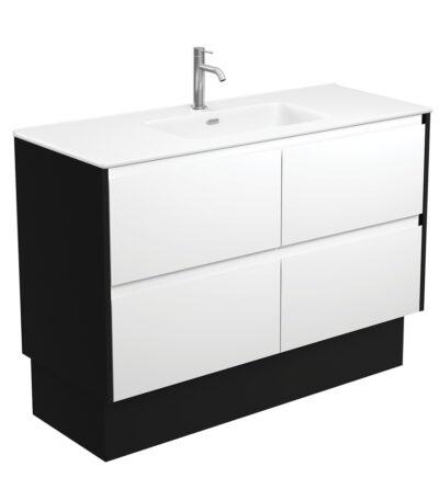 Joli Matte Amato Satin White 1200 Vanity On Kickboard with Satin Black Panels