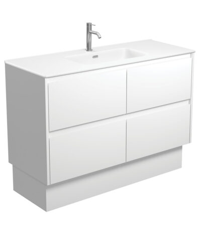 Joli Matte Amato Satin White 1200 Vanity On Kickboard with Satin White Panels