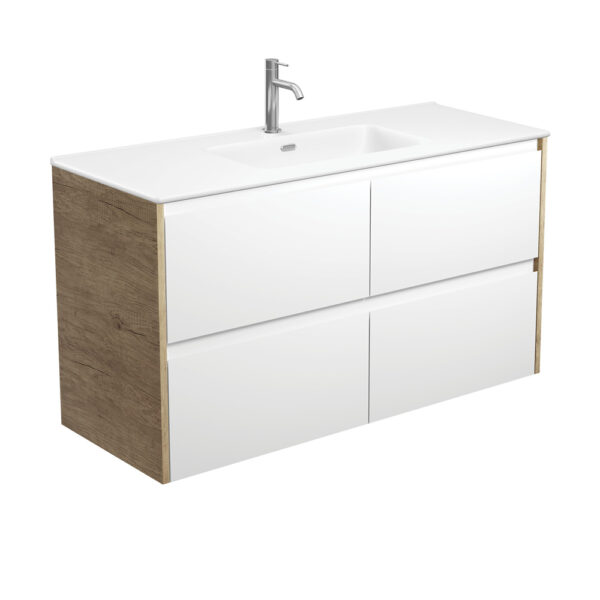 Joli Matte Amato Satin White 1200 Wall Hung Vanity with Scandi Oak Panels