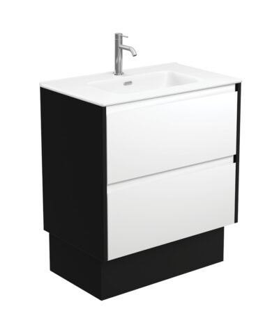 Joli Matte Amato Satin White 750 Vanity On Kickboard with Satin Black Panels