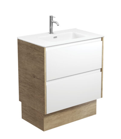Joli Matte Amato Satin White 750 Vanity On Kickboard with Scandi Oak Panels