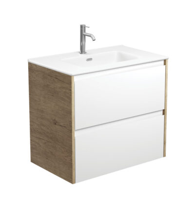 Joli Matte Amato Satin White 750 Wall Hung Vanity with Scandi Oak Panels
