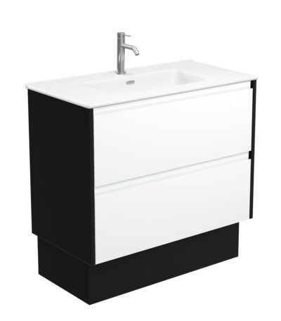 Joli Matte Amato Satin White 900 Vanity On Kickboard with Satin Black Panels