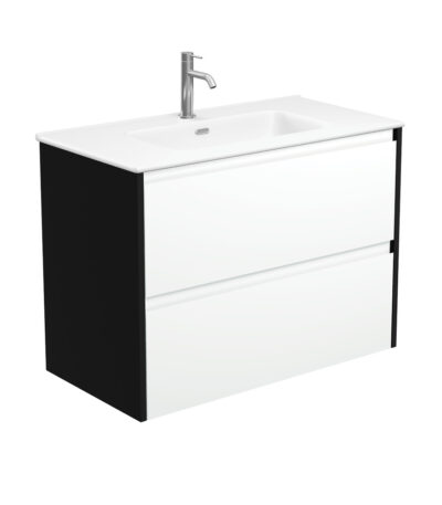 Joli Matte Amato Satin White 900 Wall Hung Vanity with Satin Black Panels