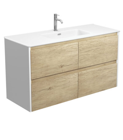 Joli Matte Amato Scandi Oak 1200 Wall Hung Vanity with Satin White Panels