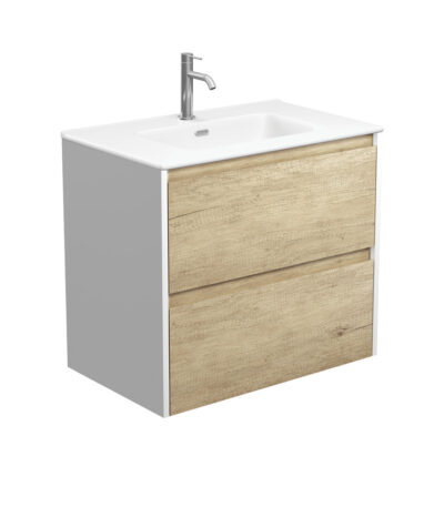 Joli Matte Amato Scandi Oak 750 Wall Hung Vanity with Satin White Panels