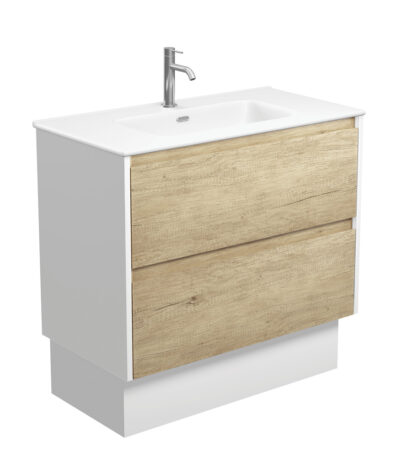 Joli Matte Amato Scandi Oak 900 Vanity On Kickboard with Satin White Panels