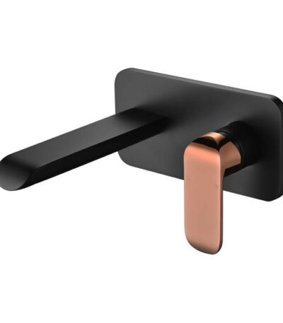 Kara Wall Basin Mixer - Black & Rose Gold Handle | HYB11-601MB-R