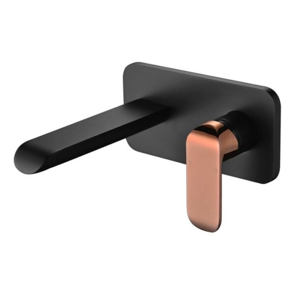 Kara Wall Basin Mixer - Black & Rose Gold Handle | HYB11-601MB-R