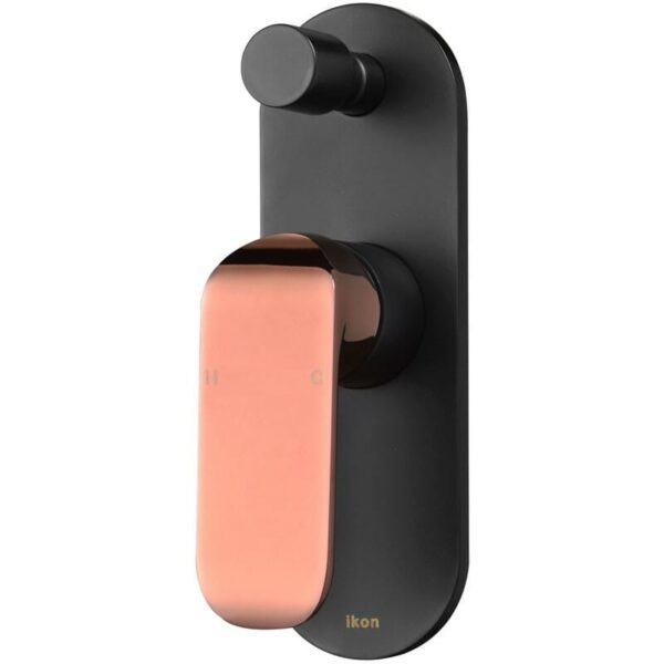 Kara Wall Mixer With Diverter - Black & Rose Gold Handle | HYB11-501MB-R
