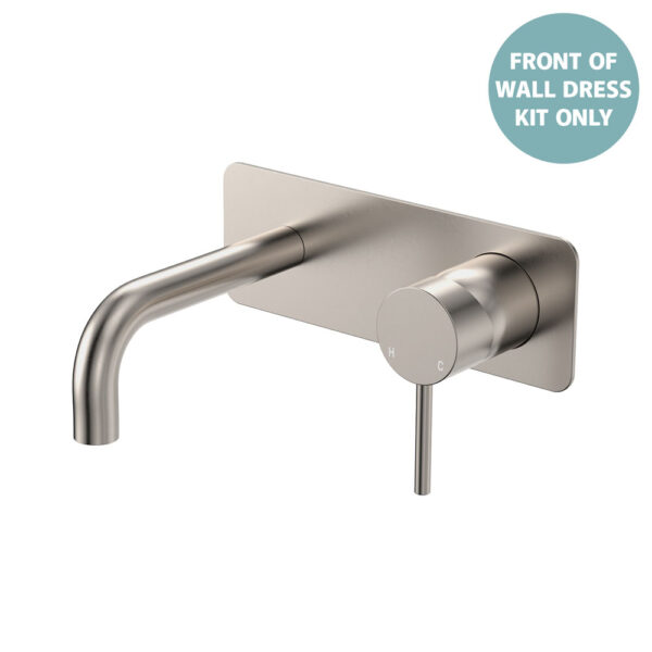 Kaya Basin/Bath Wall Mixer Dress Kit, Rectangular Plate, 130mm Outlet, Brushed Nickel