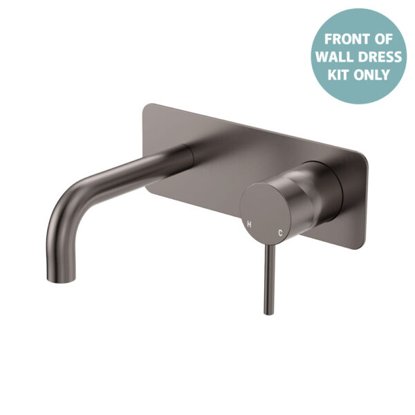 Kaya Basin/Bath Wall Mixer Dress Kit, Rectangular Plate, 130mm Outlet, Gun Metal